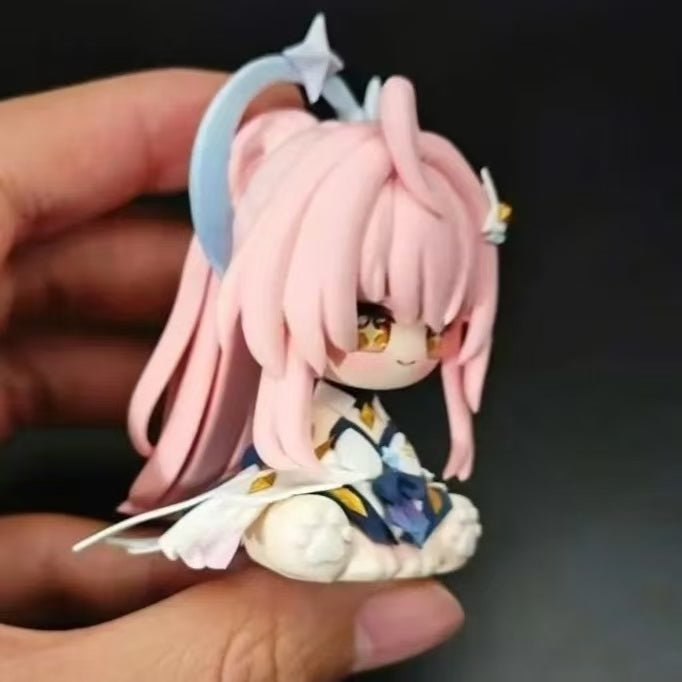 Muyo House Fanmade Fanart Pink Hair White Clothes Siting 8CM Action Figure