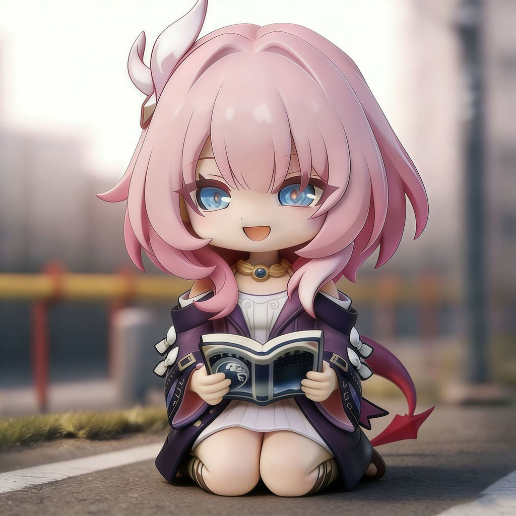 Muyo House Fanmade Fanart Pink Hair Purple Clothes Holding a Book 7.5CM Action Figure