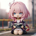 Muyo House Fanmade Fanart Pink Hair Purple Clothes Holding a Book 7.5CM Action Figure