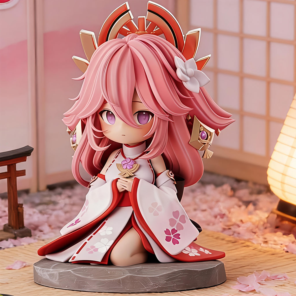 Muyo House Fanmade Fanart Long Pink Hair White Clothes 13CM Siting Pose Action Figure