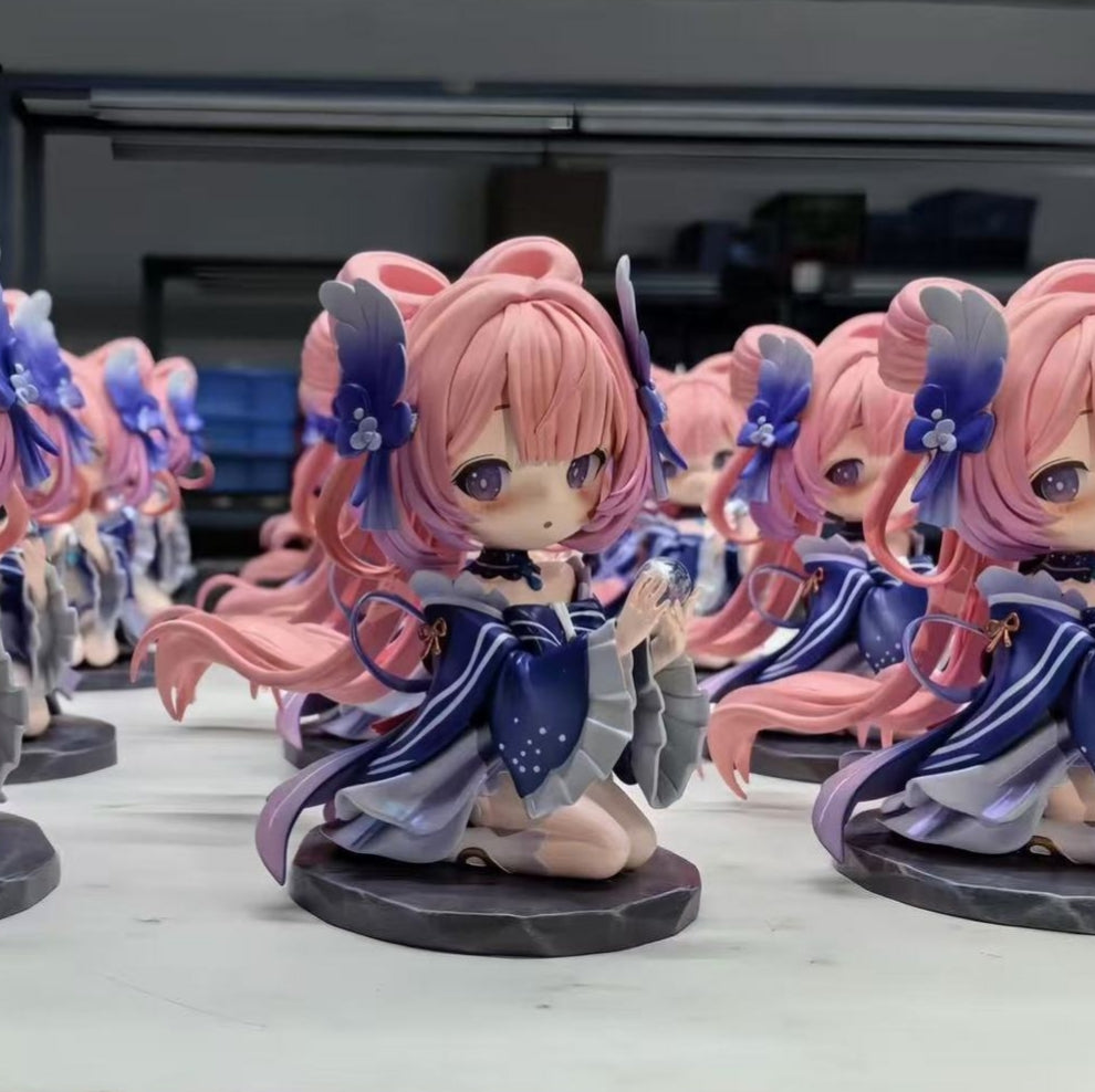 Muyo House Fanmade Fanart Long Pink Hair Purple Clothes 13CM Siting Pose Action Figure