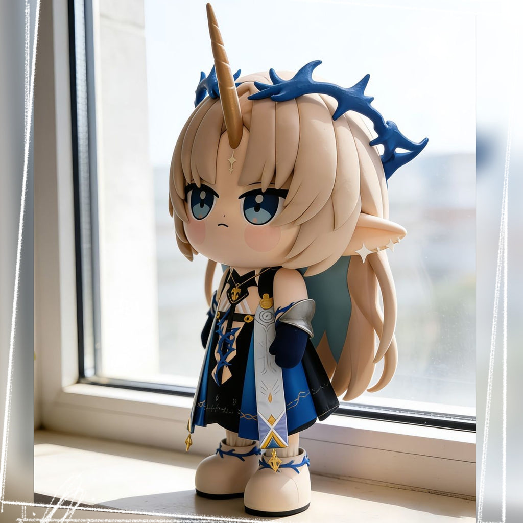 Muyo House Fanmade Fanart Long Yellow Hair Blue Clothes With Horn 13CM Action Figures