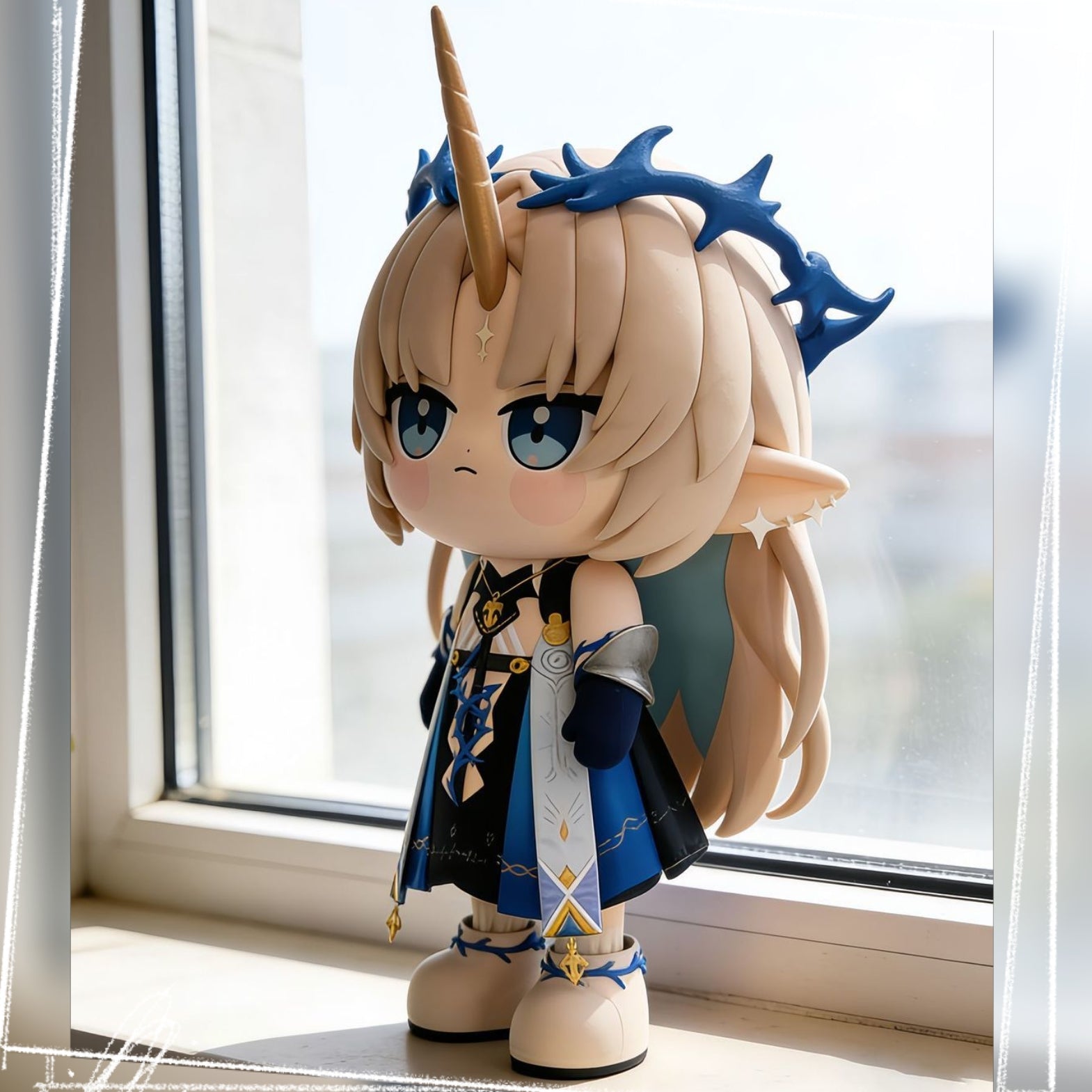 Muyo House Fanmade Fanart Long Yellow Hair Blue Clothes With Horn 13CM Action Figures