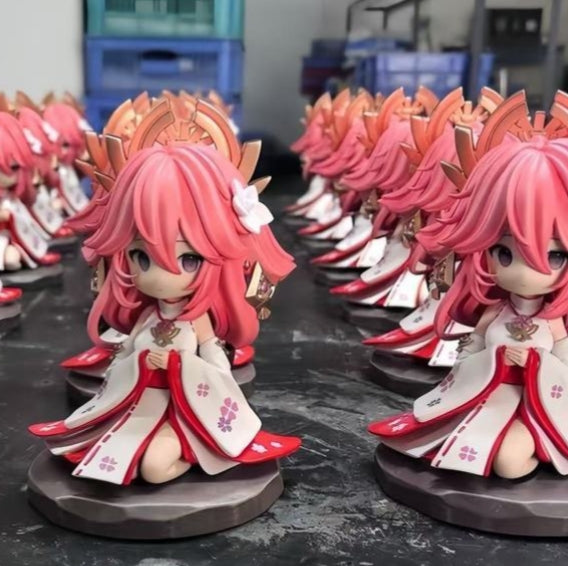 Muyo House Fanmade Fanart Long Pink Hair White Clothes 13CM Siting Pose Action Figure