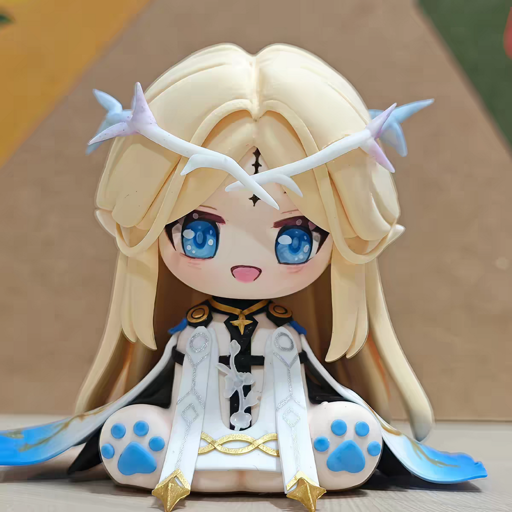 Muyo House Fanmade Fanart Long Yellow Hair Blue Clothes With Horn 8CM Siting Pose Action Figure