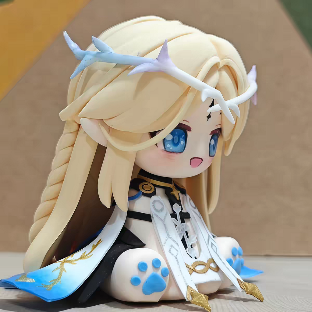 Muyo House Fanmade Fanart Long Yellow Hair Blue Clothes With Horn 8CM Siting Pose Action Figure