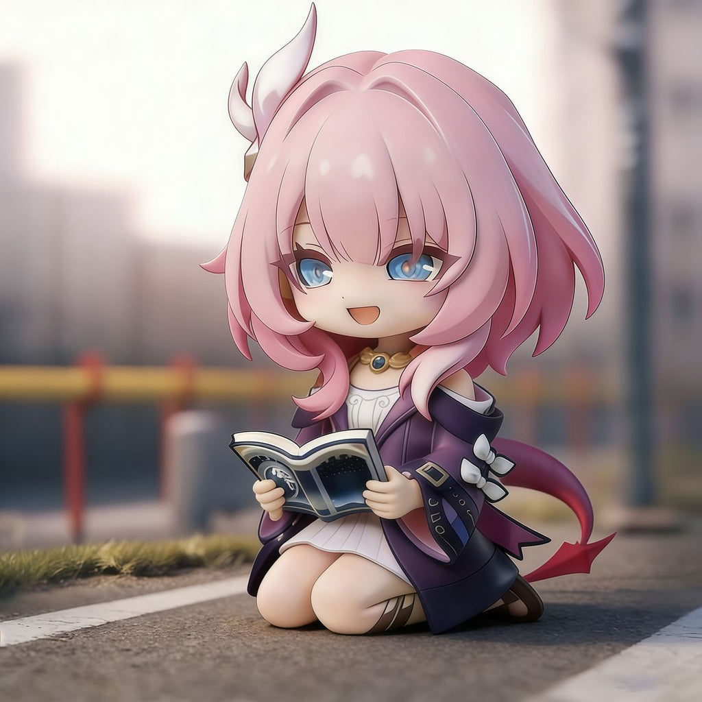 Muyo House Fanmade Fanart Pink Hair Purple Clothes Holding a Book 7.5CM Action Figure