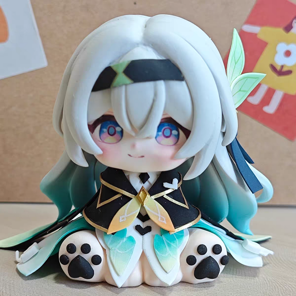 Muyo House Fanmade Fanart Long Silver-white Hair With Light Green Clothes 6CM Siting Pose Action Figure