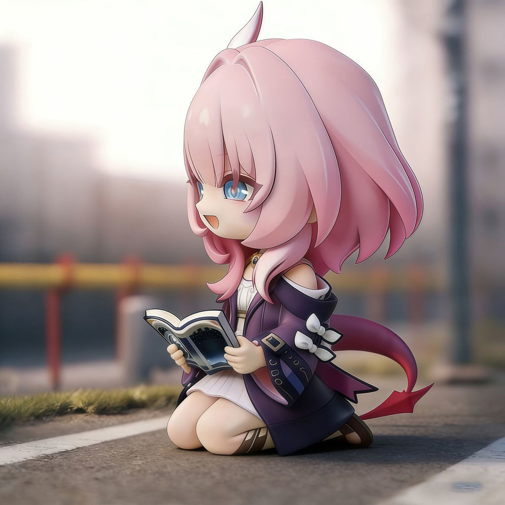 Muyo House Fanmade Fanart Pink Hair Purple Clothes Holding a Book 7.5CM Action Figure