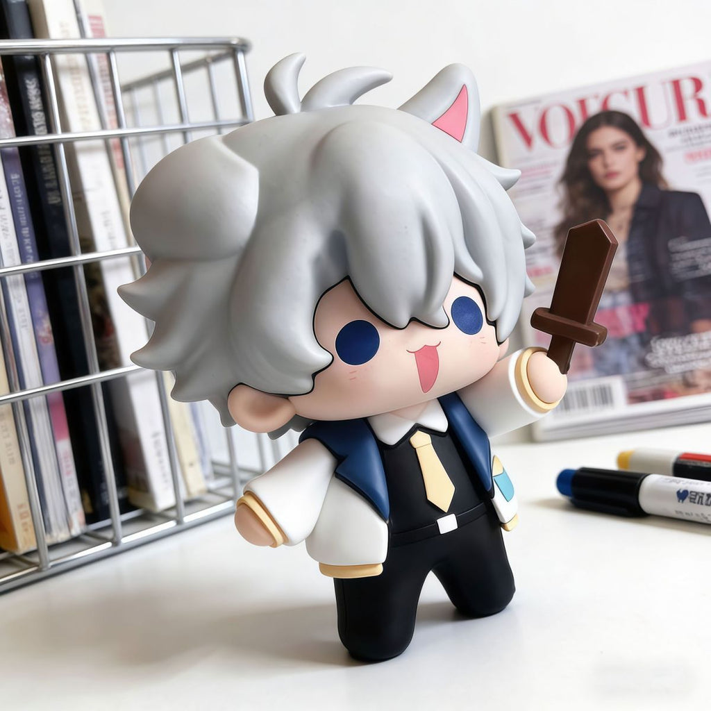 Muyo House Fanmade Fanart Gray Hair White Clothes Sword in hand 8CM Action Figure