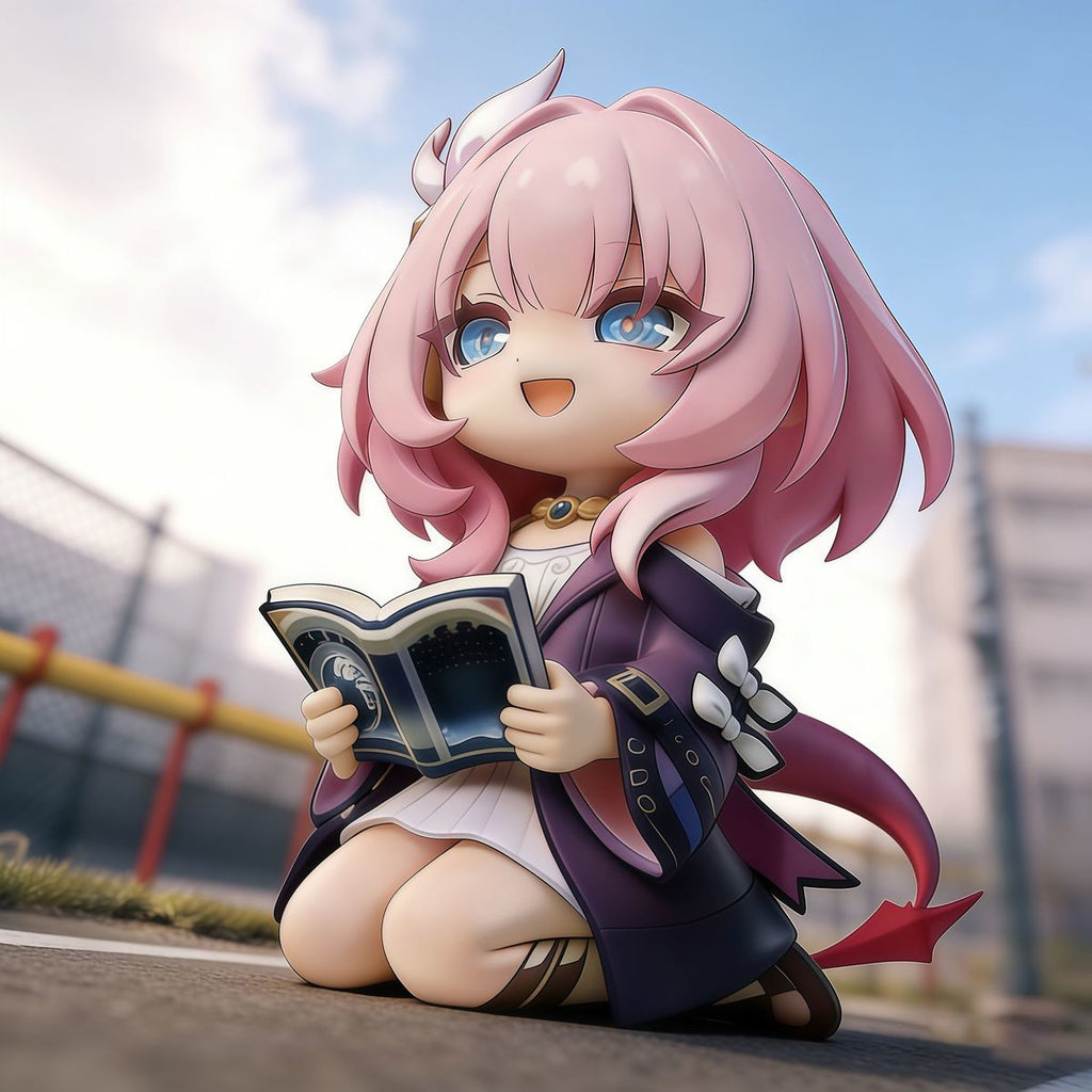 Muyo House Fanmade Fanart Pink Hair Purple Clothes Holding a Book 7.5CM Action Figure