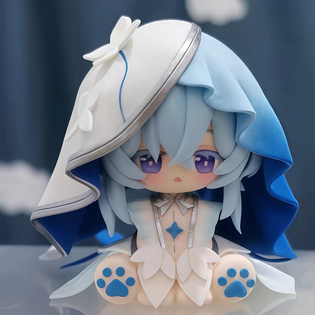 Muyo House Fanmade Fanart Bule Hair With Blue & White Butterfly Headscarf 8CM  Action Figure