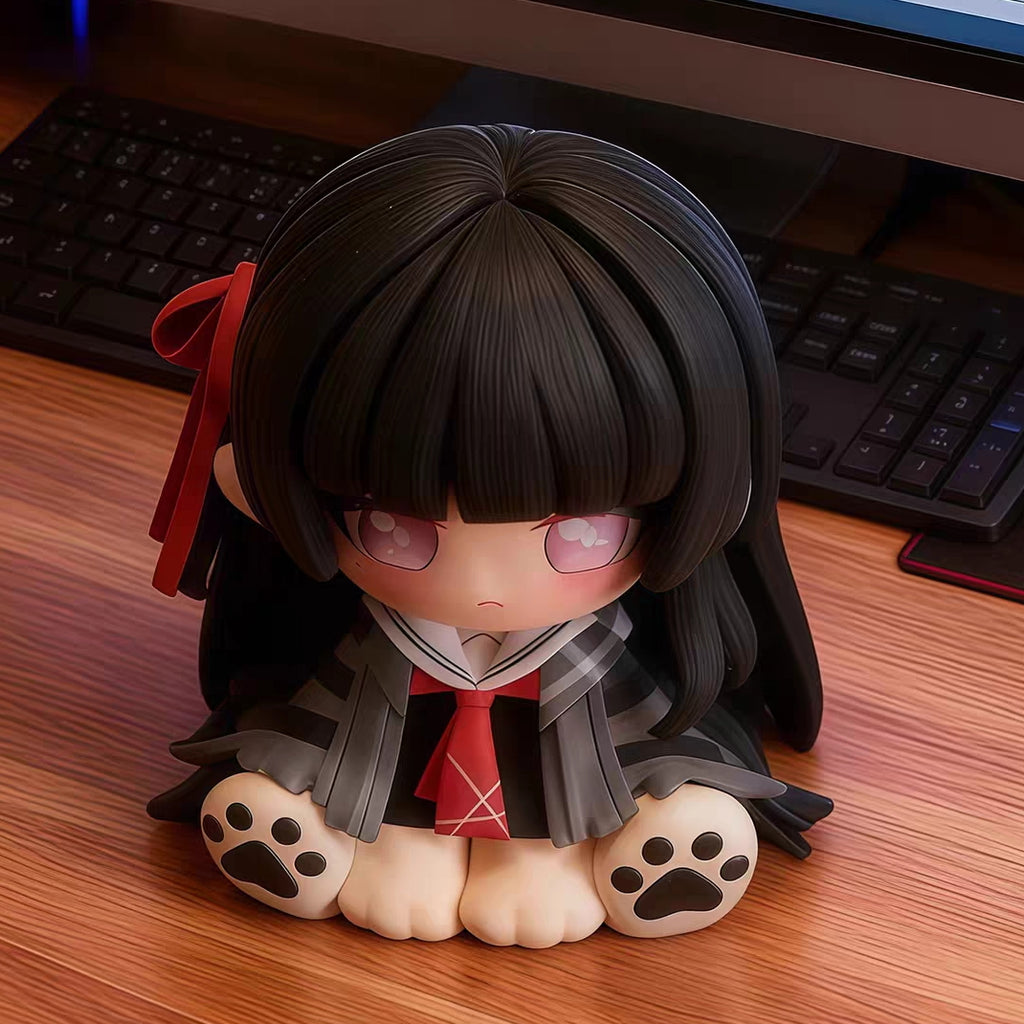 Muyo House Fanmade Fanart Long Black Hair Blue Gray Clothes 8CM Siting Pose Action Figure