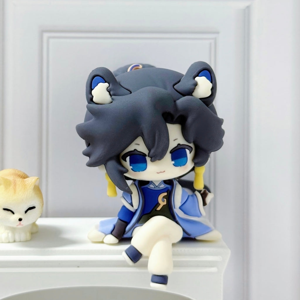 Muyo House Chibi Tiger Ears Figure Dark Hair Blue Hanfu Decor