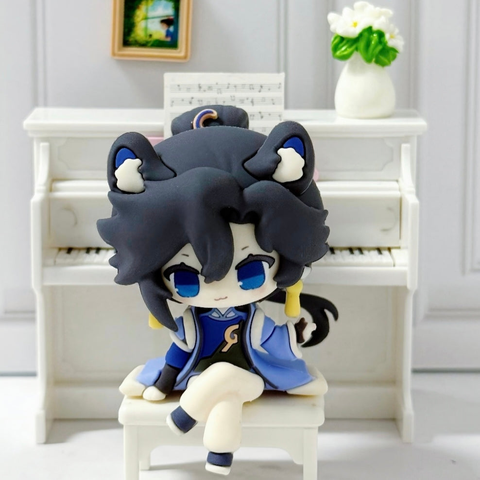 Muyo House Chibi Tiger Ears Figure Dark Hair Blue Hanfu Decor