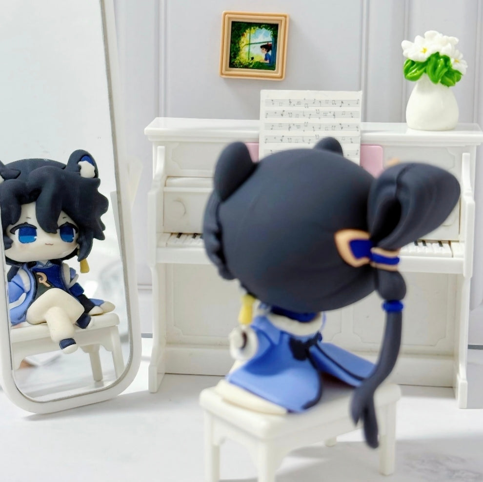 Muyo House Chibi Tiger Ears Figure Dark Hair Blue Hanfu Decor