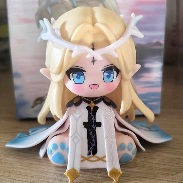 Muyo House Fanmade Fanart Long Yellow Hair Blue Clothes With Horn 8CM Siting Pose Action Figure